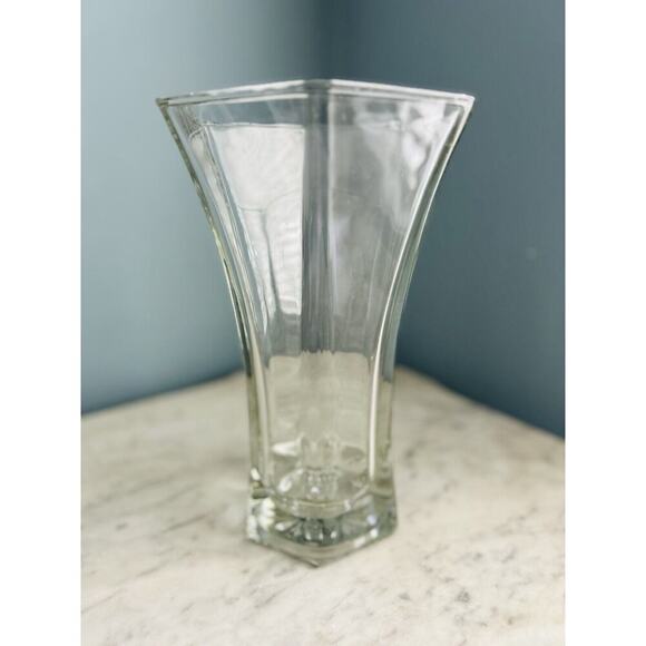 Hoosier Glass Vase 10” Tall Hexagon 6 4041 Clear Heavy Flowers Bouquet Solid - Picture 7 of 14